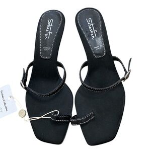 Sebastian Milano black minimalist toe ring kitten heel sandals